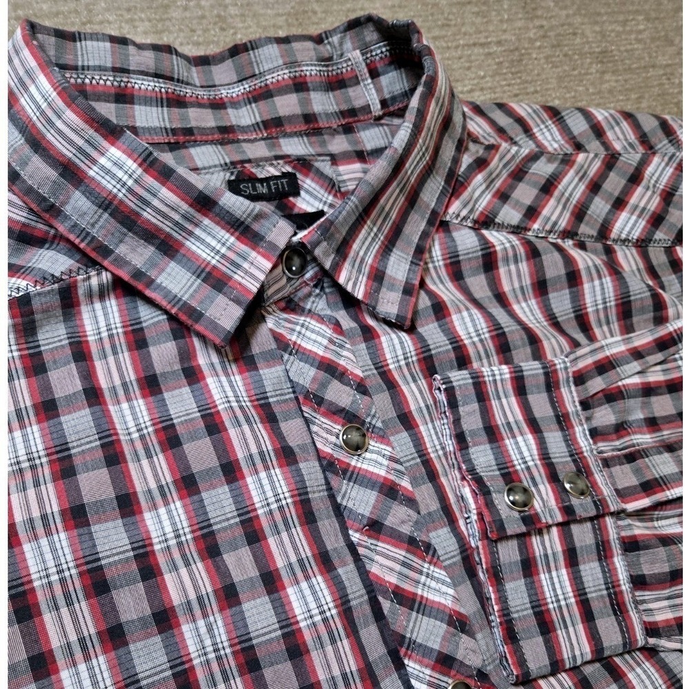 prAna Wood Snap Buttons Casual Western Long Sleeve Red‎ Plaid Men's Sz X-Large